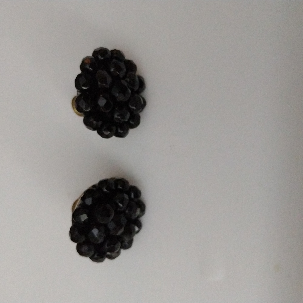 Vintage Black Rhinestone Cluster Screw Back Earrings